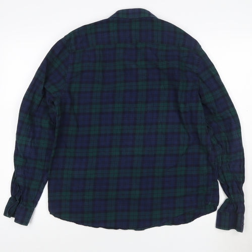 New Look Men Blue Check Cotton Flannel Long Sleeve Shirt Size L