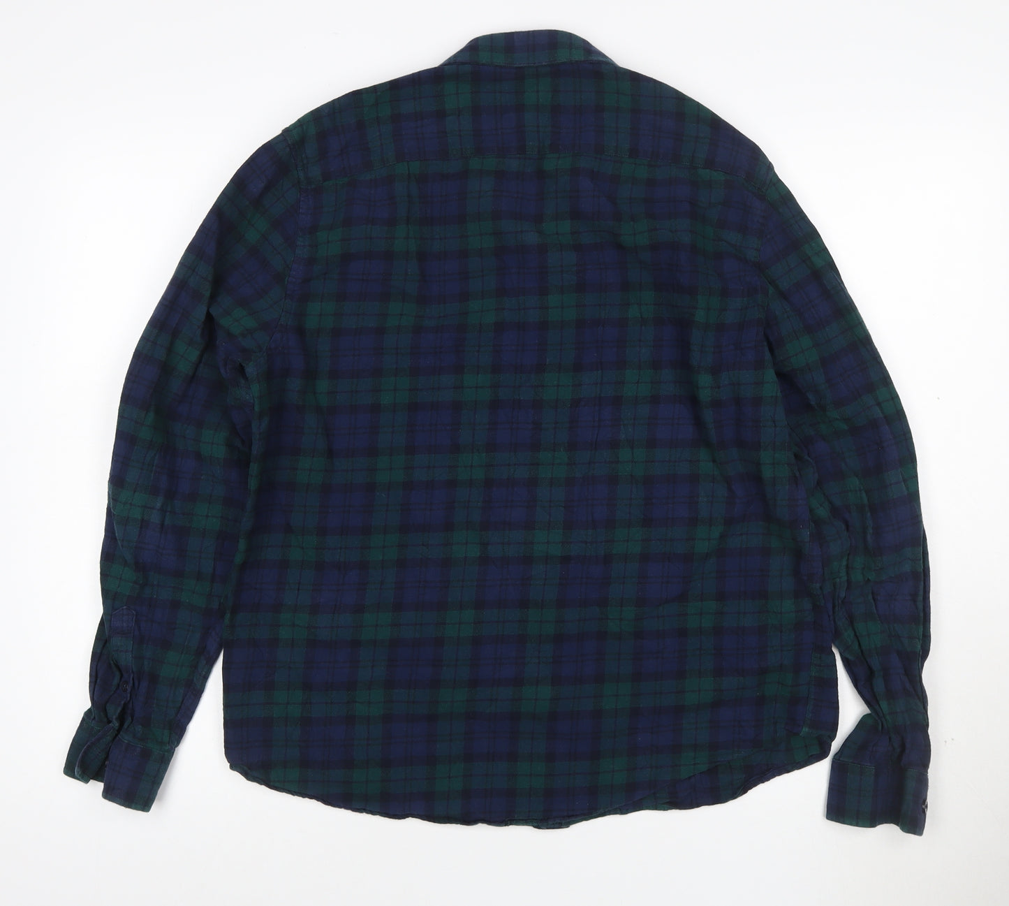 New Look Men Blue Check Cotton Flannel Long Sleeve Shirt Size L