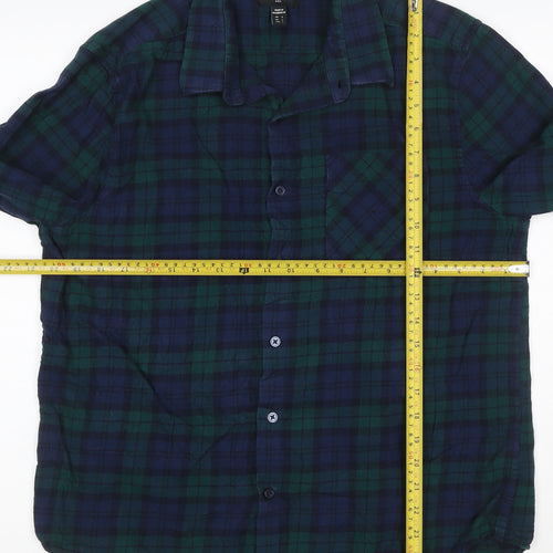 New Look Men Blue Check Cotton Flannel Long Sleeve Shirt Size L