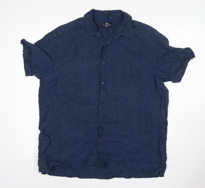 Marks and Spencer Blue Harbour Men's Blue Linen Short Sleeve Shirt L