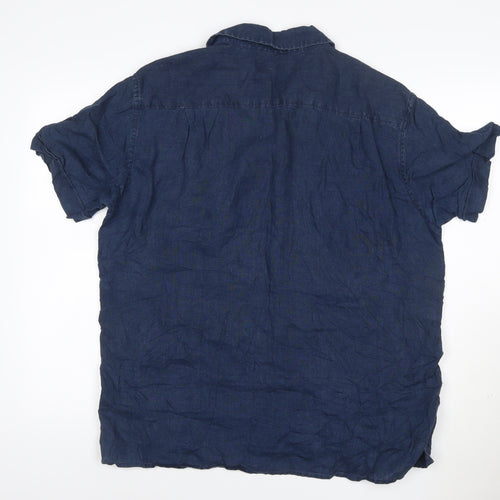Marks and Spencer Blue Harbour Men's Blue Linen Short Sleeve Shirt L