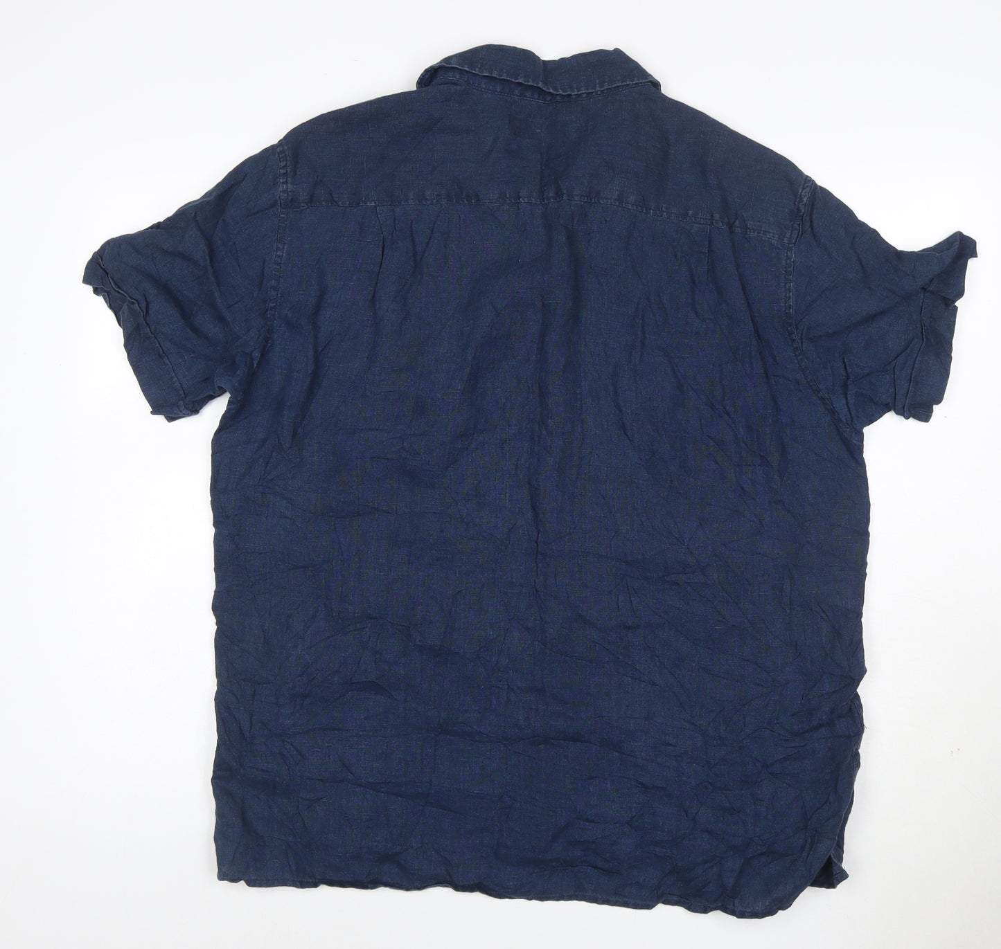 Marks and Spencer Blue Harbour Men's Blue Linen Short Sleeve Shirt L