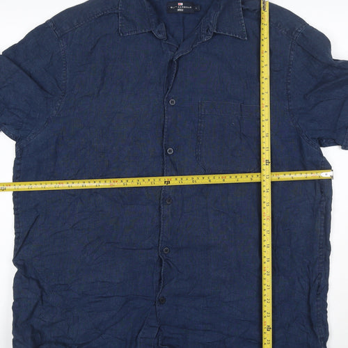 Marks and Spencer Blue Harbour Men's Blue Linen Short Sleeve Shirt L