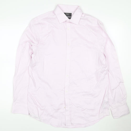 Marks and Spencer Men’s Pink 16in Regular Fit Long Sleeve Cotton Shirt