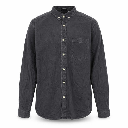 Front view of ASOS Design Men's Grey Cotton Long Sleeve Button-Up Shirt, size L