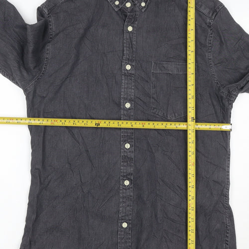 ASOS Design Men's Grey Cotton Long Sleeve Button-Up Shirt Size L