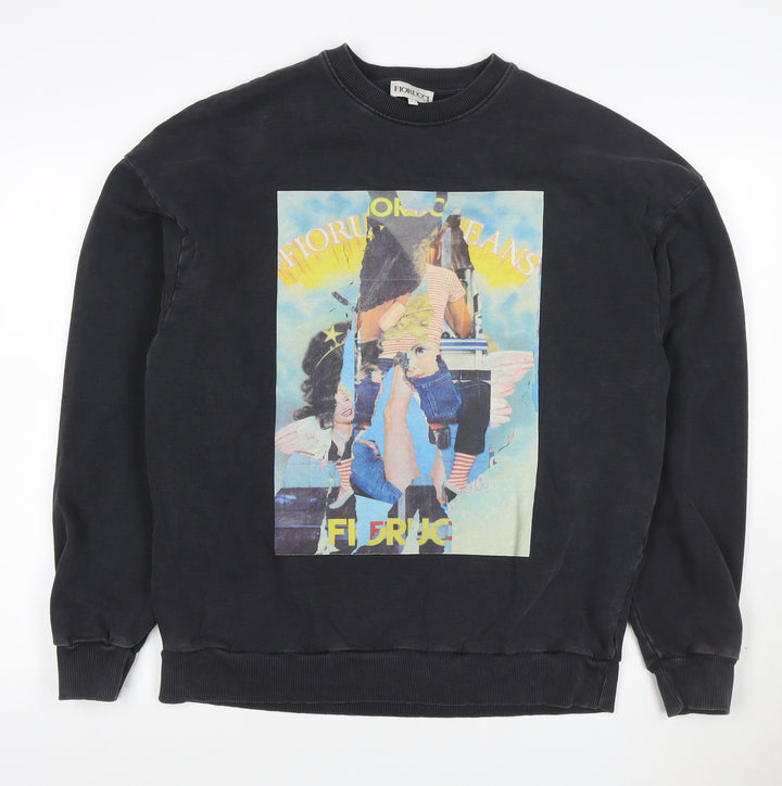 Fiorucci Men's Black L Graphic Print Retro Crew Neck Sweatshirt