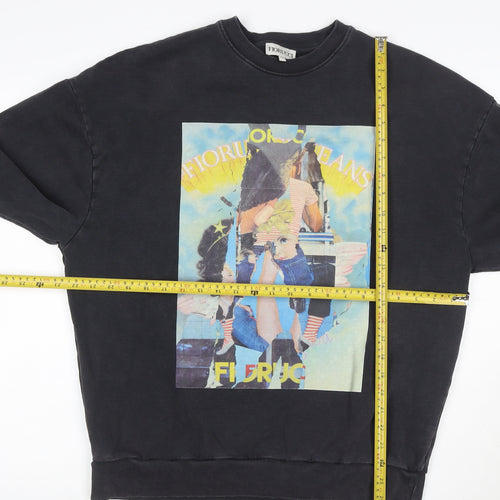 Fiorucci Men's Black L Graphic Print Retro Crew Neck Sweatshirt