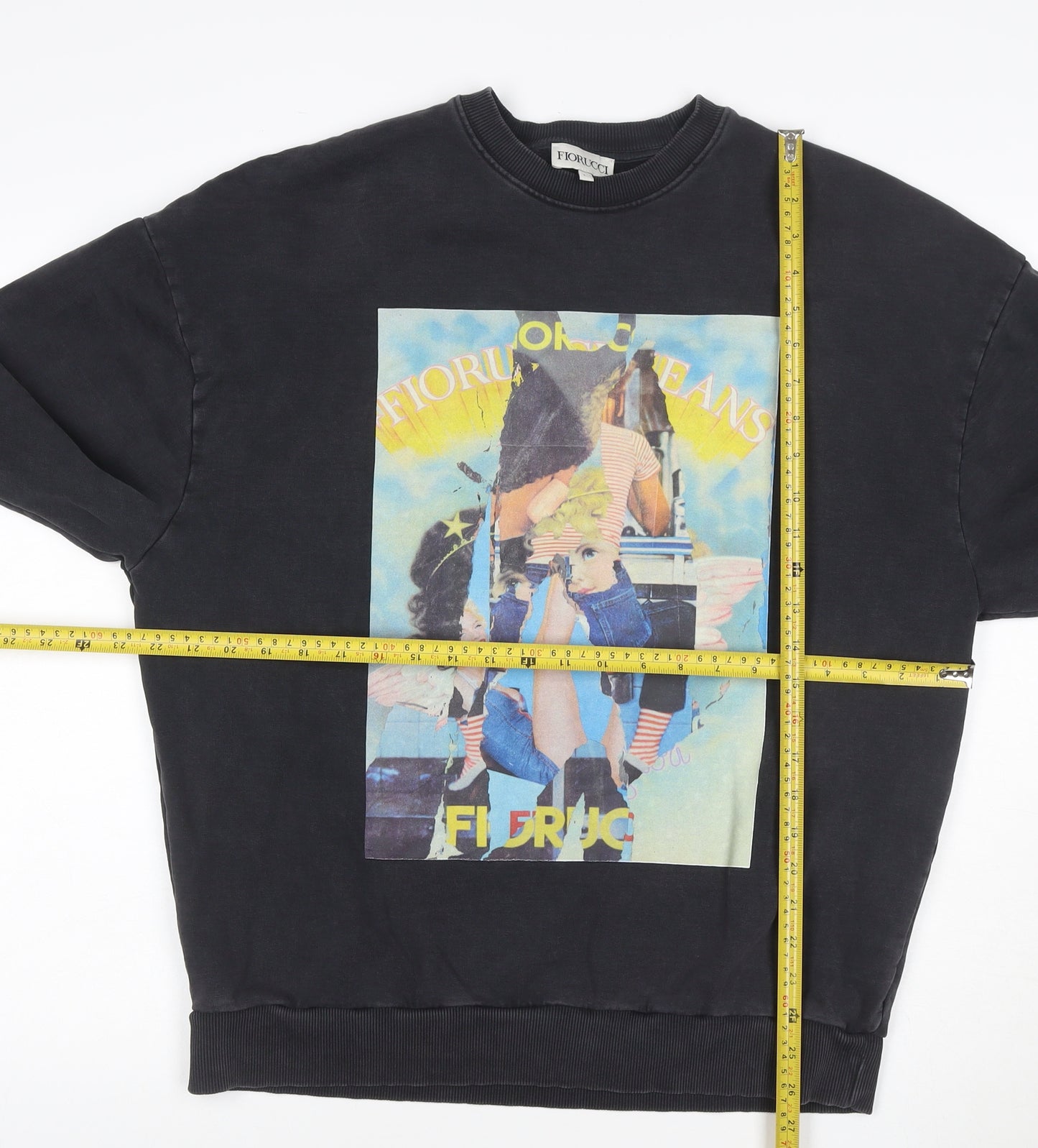 Fiorucci Men's Black L Graphic Print Retro Crew Neck Sweatshirt