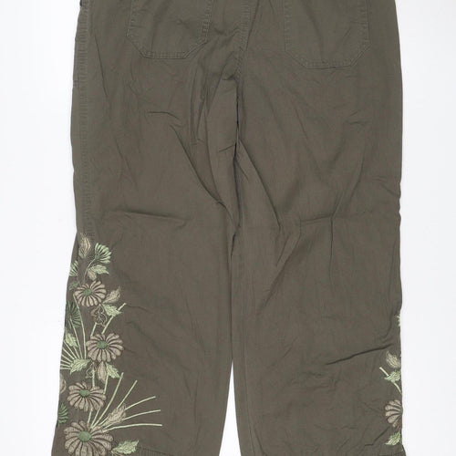 Marks and Spencer Women Khaki Embroidered Cotton Cargo Trousers UK 14