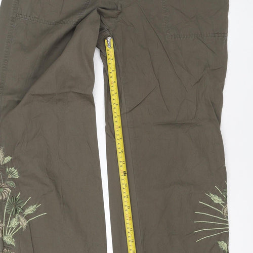 Marks and Spencer Women Khaki Embroidered Cotton Cargo Trousers UK 14