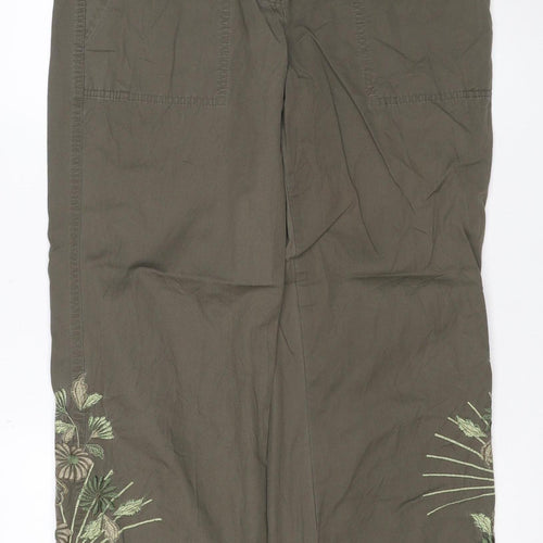 Marks and Spencer Women Khaki Embroidered Cotton Cargo Trousers UK 14