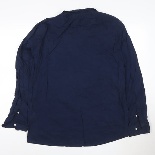 ZARA Men Blue Cotton Button-Down Long Sleeve Casual Shirt XL