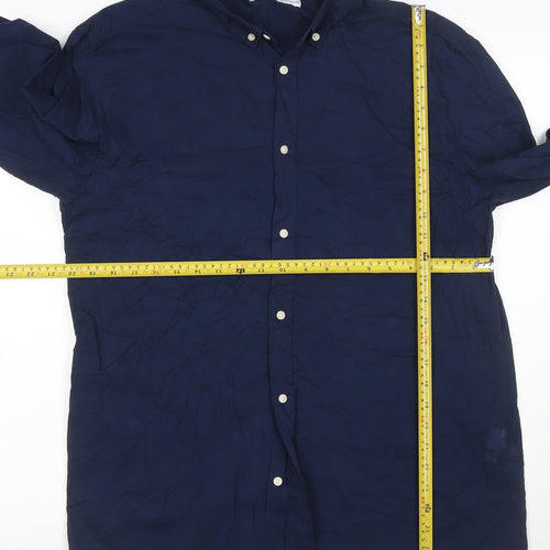 ZARA Men Blue Cotton Button-Down Long Sleeve Casual Shirt XL