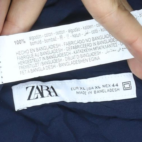 ZARA Men Blue Cotton Button-Down Long Sleeve Casual Shirt XL