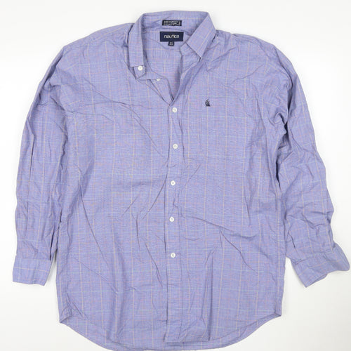 Nautica Men's Blue Check 15.5 Button-Down Long Sleeve Cotton Shirt