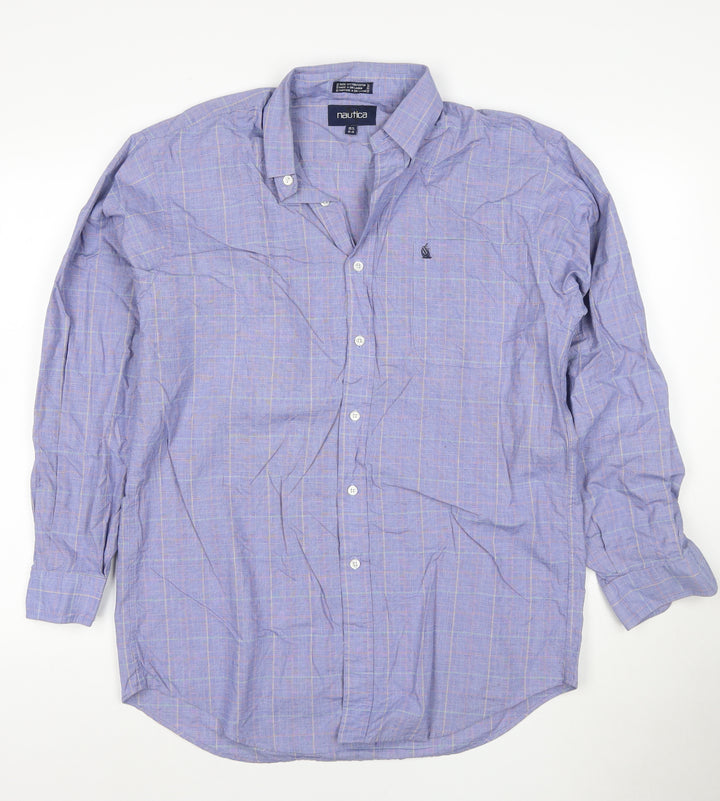 Nautica Men's Blue Check 15.5 Button-Down Long Sleeve Cotton Shirt