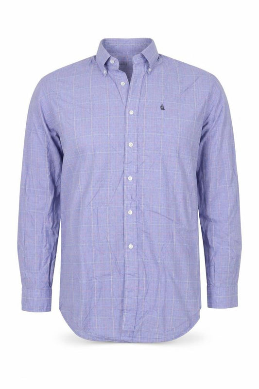 Front view of Nautica Men's Blue Check 15.5 Button-Down Long Sleeve Cotton Shirt
