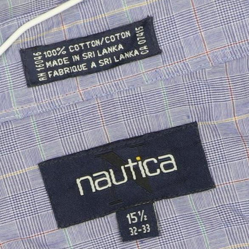 Nautica Men's Blue Check 15.5 Button-Down Long Sleeve Cotton Shirt
