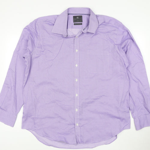 Marks and Spencer Men's Purple Regular Fit Long Sleeve Cotton Shirt Size 18 46