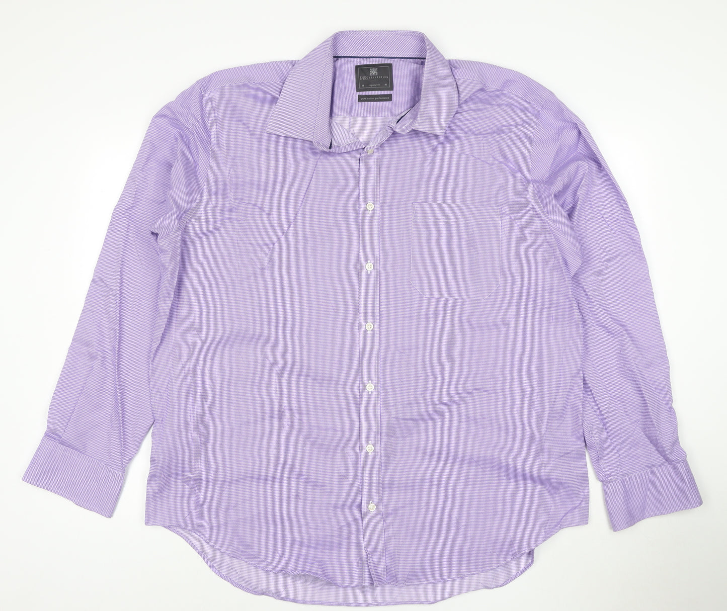 Marks and Spencer Men's Purple Regular Fit Long Sleeve Cotton Shirt Size 18 46
