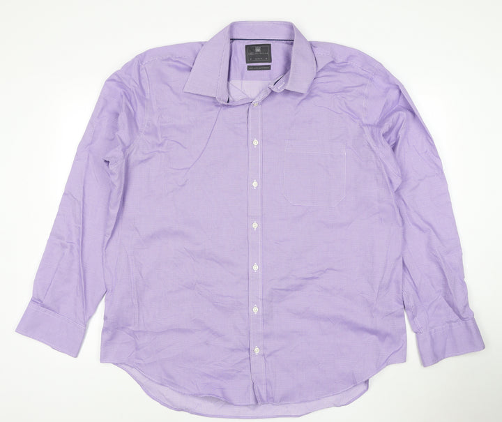 Marks and Spencer Men's Purple Regular Fit Long Sleeve Cotton Shirt Size 18 46