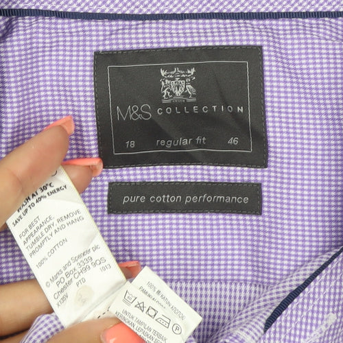 Marks and Spencer Men's Purple Regular Fit Long Sleeve Cotton Shirt Size 18 46