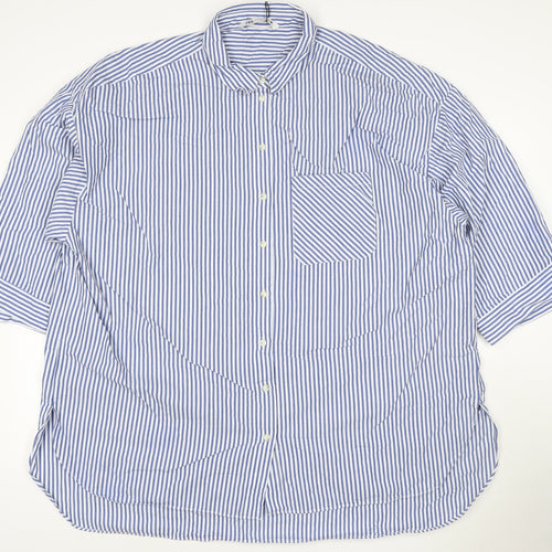 ZARA Men's Blue Striped Cotton Button-Up Shirt 2XL Regular Fit