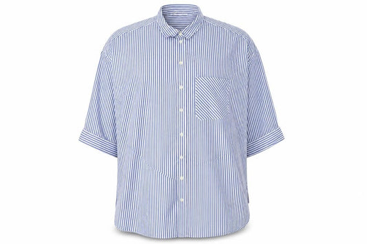 Front view of Zara Men's Blue Striped Cotton Button-Up Shirt 2XL Regular Fit