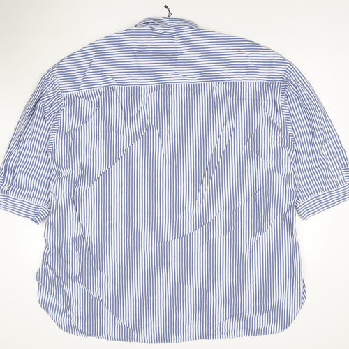 ZARA Men's Blue Striped Cotton Button-Up Shirt 2XL Regular Fit