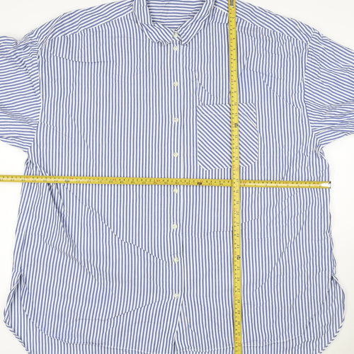 ZARA Men's Blue Striped Cotton Button-Up Shirt 2XL Regular Fit