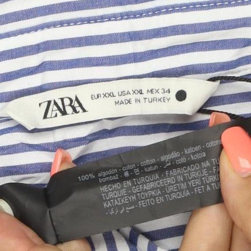 ZARA Men's Blue Striped Cotton Button-Up Shirt 2XL Regular Fit
