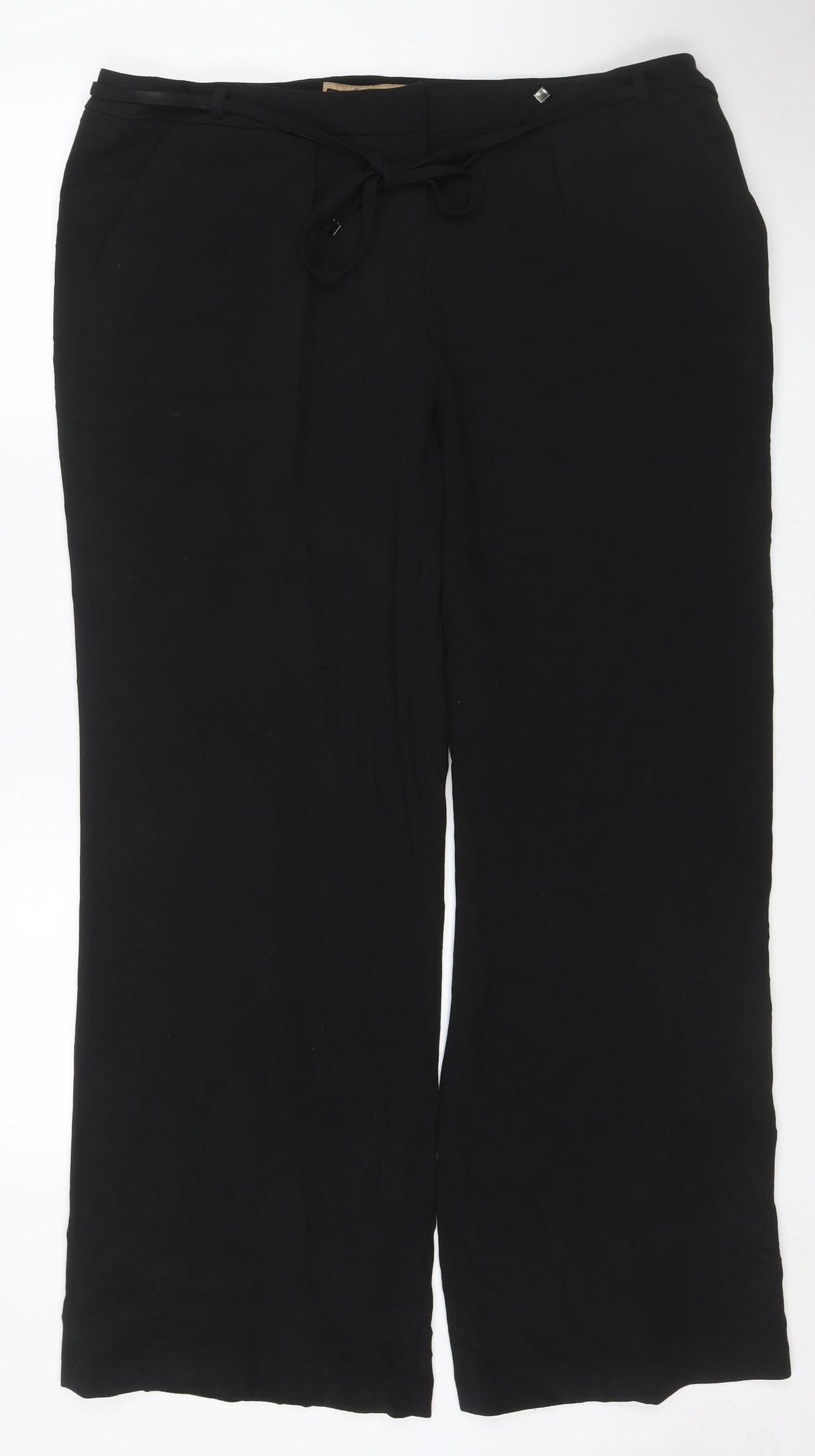 Betty Jackson Black Women’s Wide-Leg Black Trousers Size 18 Wool Blend