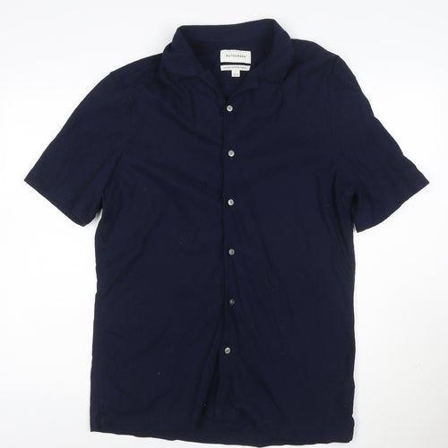 Marks and Spencer Autograph Men's Blue L Short Sleeve Cotton Button-Up Shirt