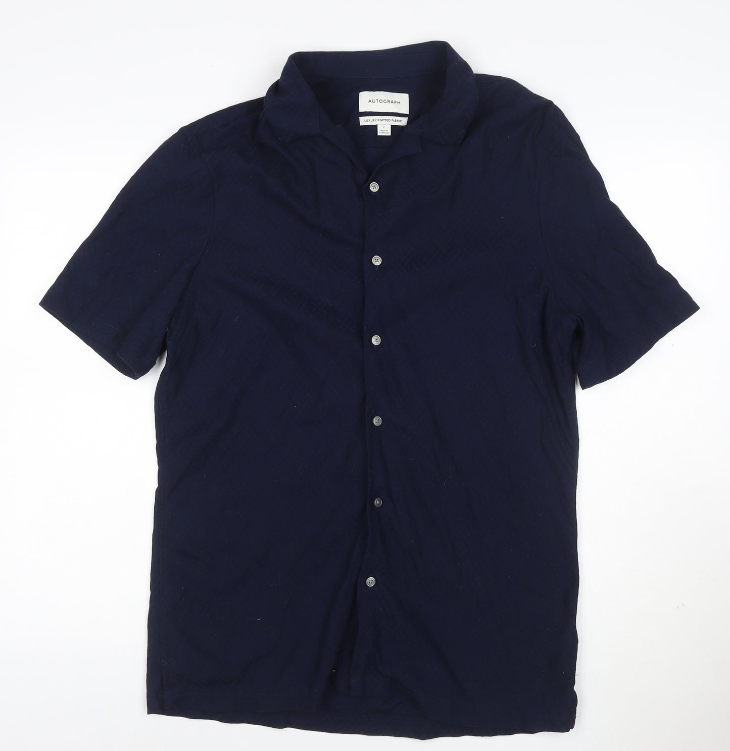 Marks and Spencer Autograph Men's Blue L Short Sleeve Cotton Button-Up Shirt