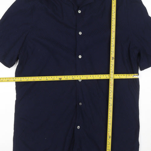 Marks and Spencer Autograph Men's Blue L Short Sleeve Cotton Button-Up Shirt