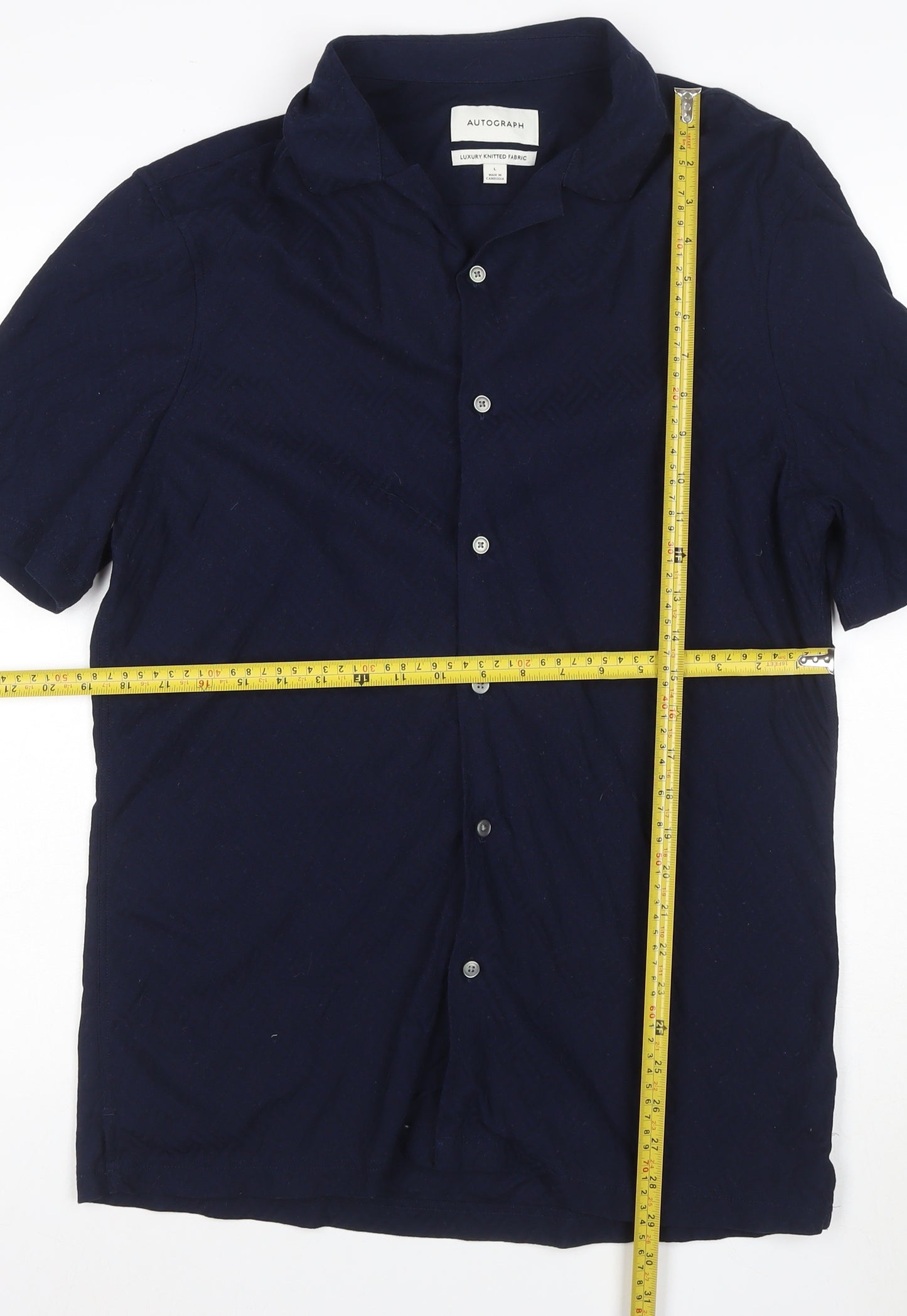 Marks and Spencer Autograph Men's Blue L Short Sleeve Cotton Button-Up Shirt