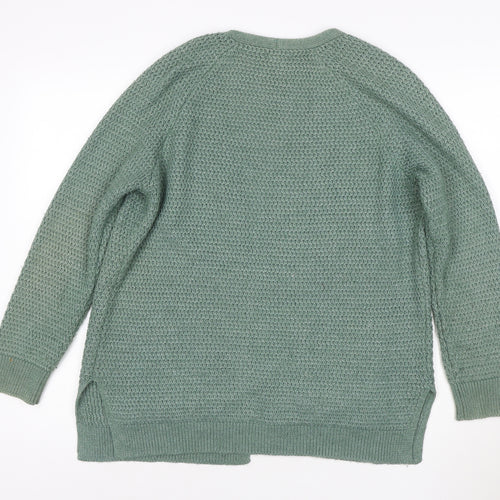 Fat Face Women's Green Cotton Knit Long Sleeve Cardigan Size 12