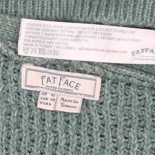 Fat Face Women's Green Cotton Knit Long Sleeve Cardigan Size 12