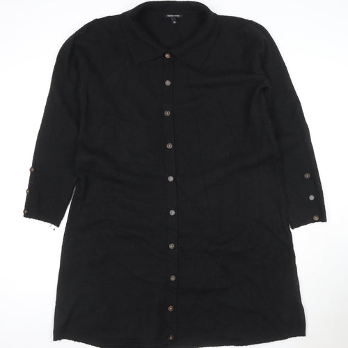 Roman Petite Black Knit Collared Button Knee Length Shirt Dress Size 16