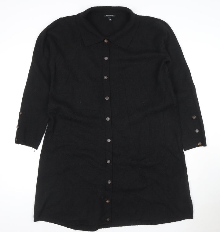 Roman Petite Black Knit Collared Button Knee Length Shirt Dress Size 16
