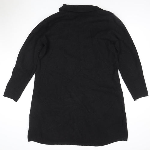 Roman Petite Black Knit Collared Button Knee Length Shirt Dress Size 16
