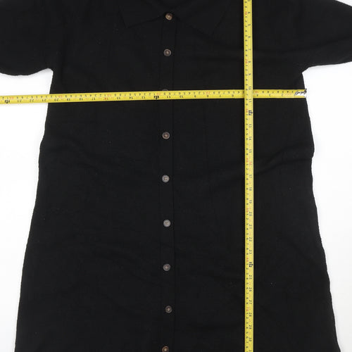 Roman Petite Black Knit Collared Button Knee Length Shirt Dress Size 16
