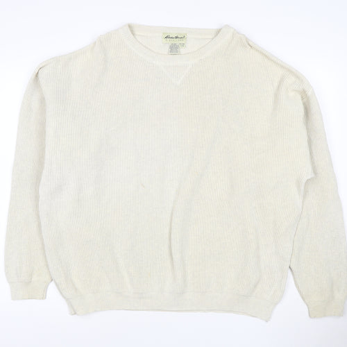 Eddie Bauer Men's Ivory Cotton Crew Neck Pullover Jumper L