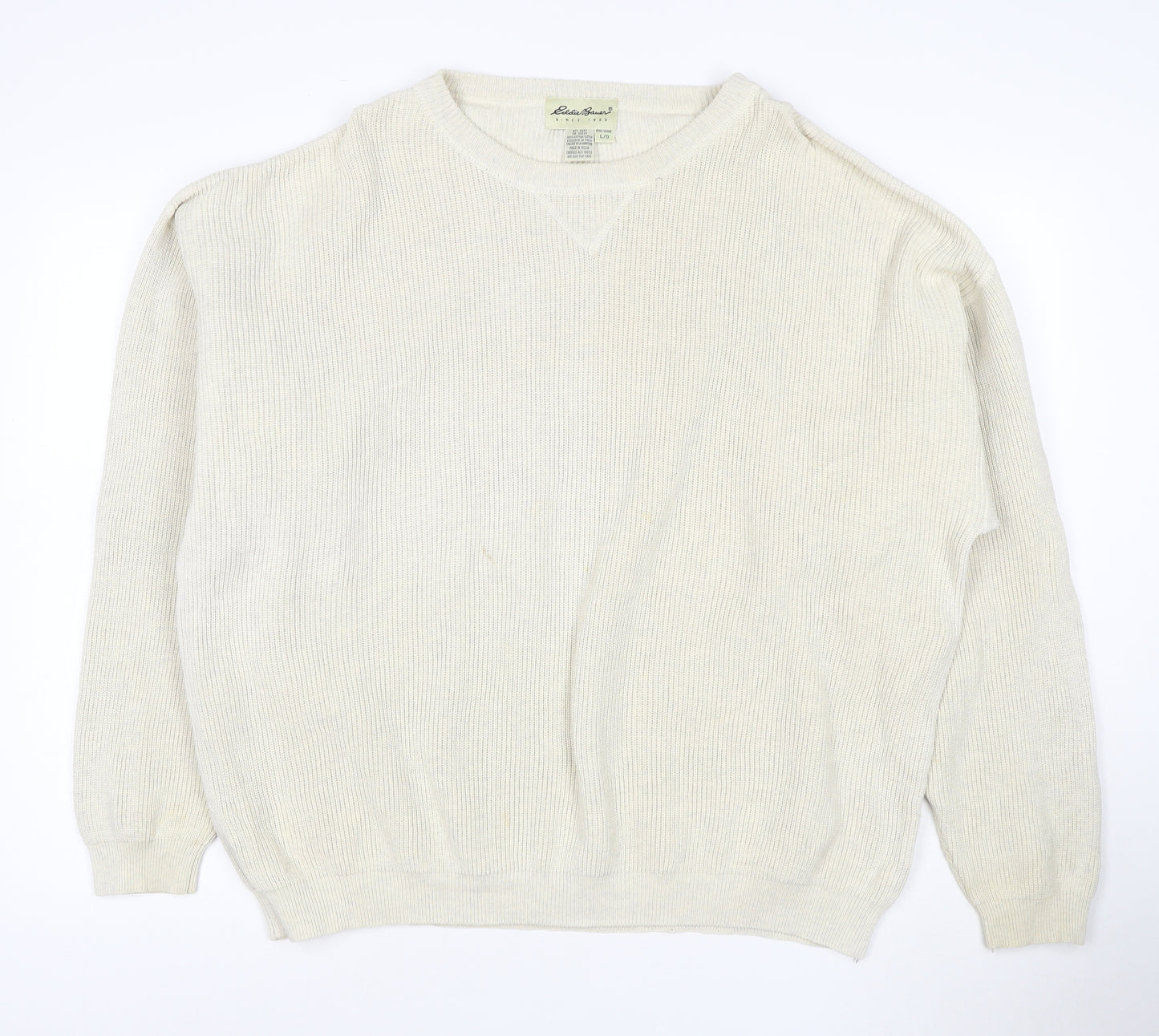 Eddie Bauer Men's Ivory Cotton Crew Neck Pullover Jumper L