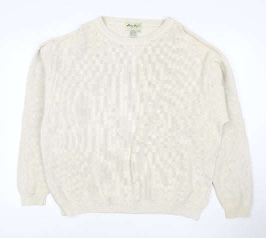 Eddie Bauer Men's Ivory Cotton Crew Neck Pullover Jumper L