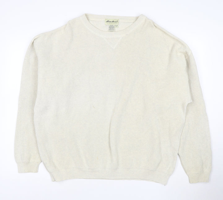 Eddie Bauer Men's Ivory Cotton Crew Neck Pullover Jumper L