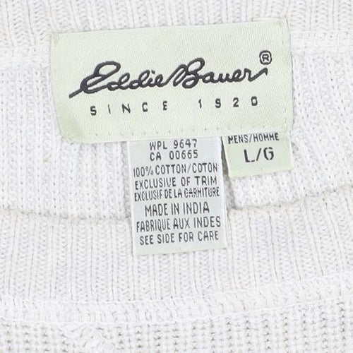 Eddie Bauer Men's Ivory Cotton Crew Neck Pullover Jumper L