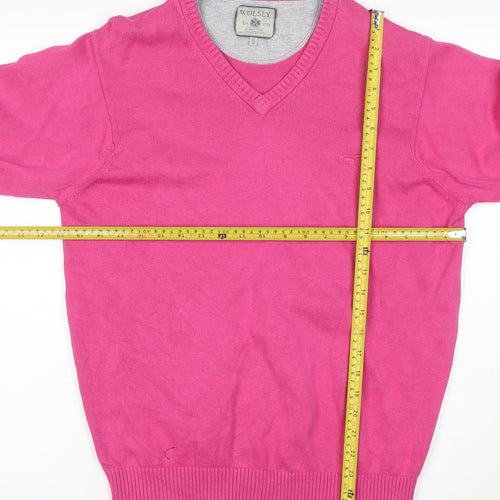 Wolsey Men's Pink Cotton V-Neck Jumper Size M