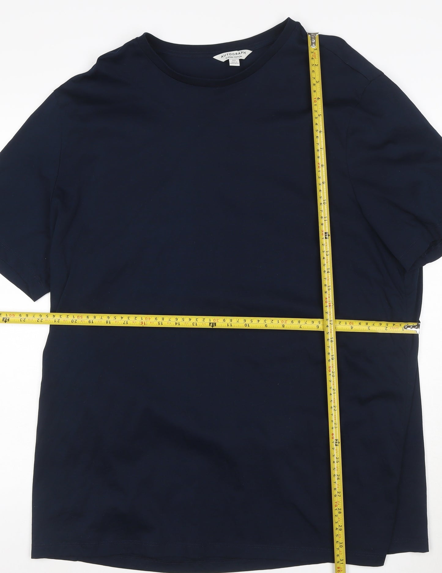 Marks and Spencer Autograph Men's Navy Supima Cotton 3XL Crew Neck T-Shirt